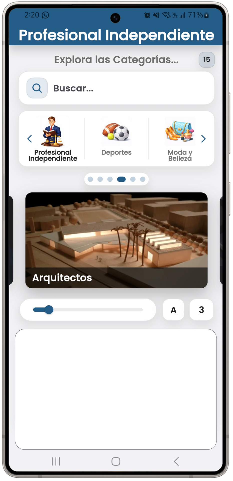 Vista vertical de la aplicación Findo